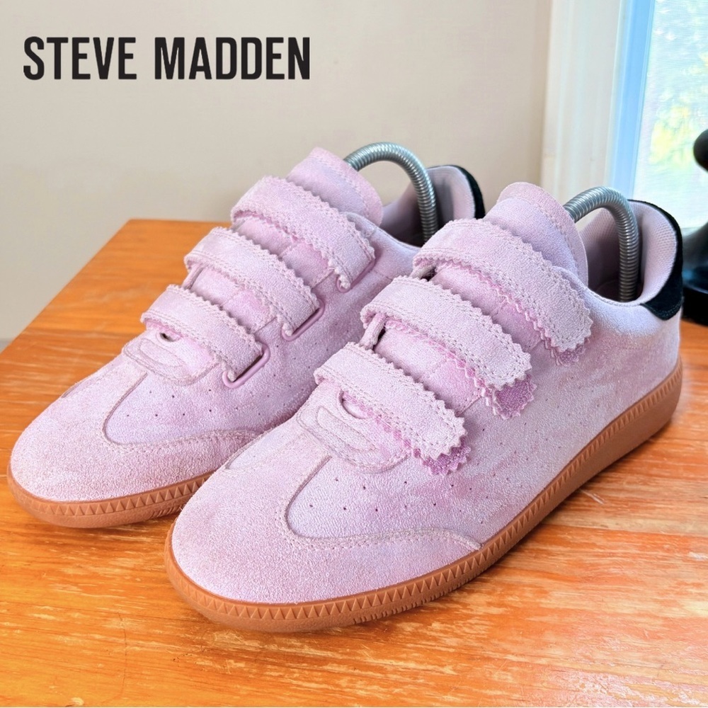Steve Madden Pink Suede Velcro Strap Sneakers